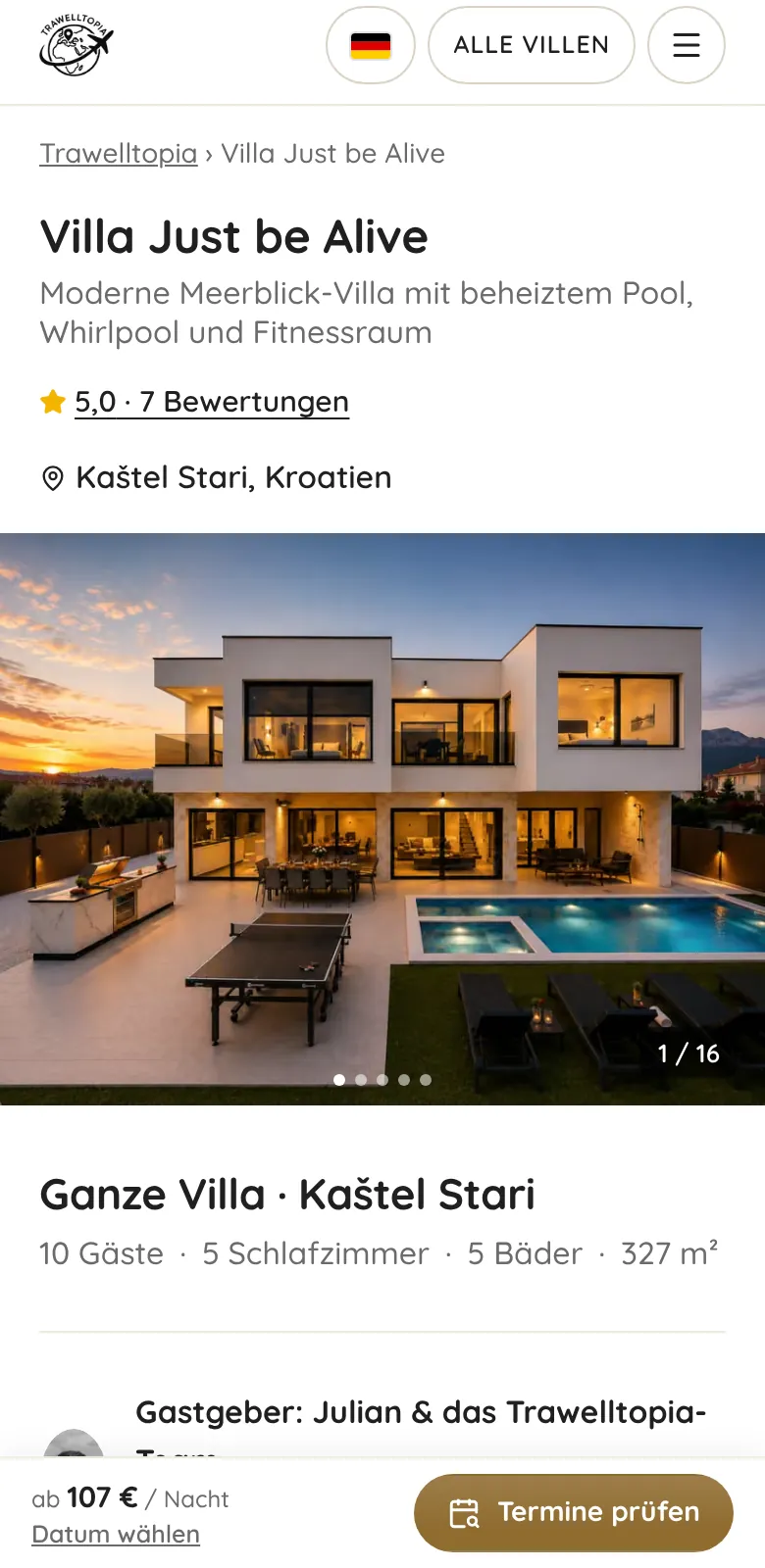 Villa-Seite auf dem Smartphone